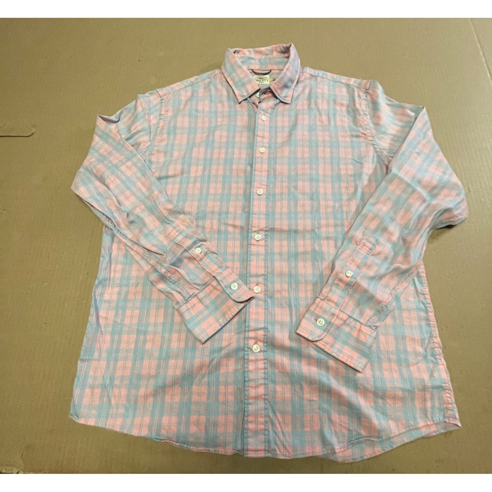 Faherty The Movement Shirt Men's Large Pink Blue Plaid Stretch Performance L/S